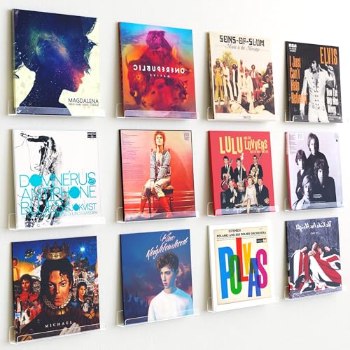 12 Pcs 12" Vinyl Record Wall Mount Shelves, Clear Acrylic Display