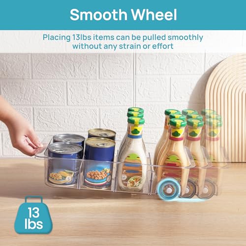 Fridge Organizer Bins on Wheels, Clear Roll Out Drawer Refrigerator Organizing Caddy with Dividers, Thick Plastic Storage Bins for Pantry, Kitchen, Cabinet etc - view 3