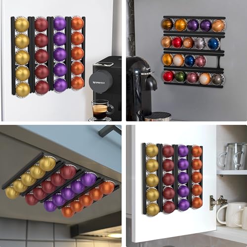 Coffee Pod Holder Compatible with Nespresso VertuoLine Capsules – 20-Pod Space-Saving Organizer for Wall, Cabinet, or Under-Counter Mount, Black - view 3