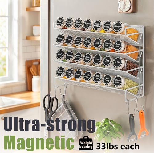 Spice Rack Organizer for Cabinet with 28 Spice Jars, 386 Spice Labels, Magnetic Spice Rack for Refrigerator, Seasoning Organizer for Countertop, Kitchen, Pantry — 13.2" W x 9.8" H, White - view 6