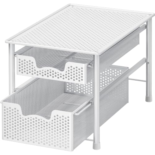 Stackable 2 Tier Sliding Basket Organizer Drawer, White