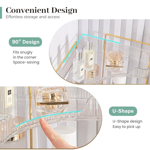 Corner Bathroom Counter Organizer, Bathroom Countertop Shelf Makeup Storage, Clear Perfume Tray Holder (3 Tiers, White) - view 4