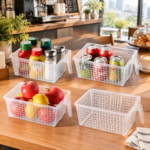 4 Pack Plastic Storage Bins with Handle, BPA-Free Kitchen Pantry Cabinet Refrigerator Food Storage Organizer for Snacks, Food, Produce, Pasta - view 6