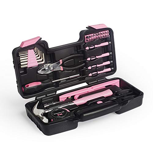39-Piece General Tool Set-Essential Household Hand Tool Kit with Portable Toolbox Storage Case（Pink—Level Ruler）） - view 5