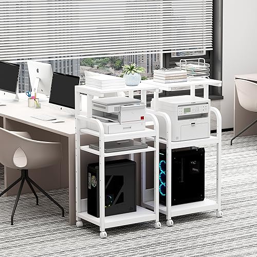 4 Tier White Printer Shredder Stand with Storage for Home Office - view 4