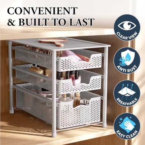 3 Tier White Alloy Steel Sliding Basket Organizer Drawer Cabinet - view 5