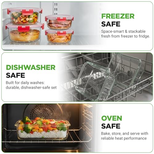 24-Piece Glass Food Storage Containers with Lids - 12 Stackable Heavy Duty Meal Prep Containers w/ 12 Airtight Lids - Microwave, Freezer, & Dishwasher Safe for Food, Snacks, & Fruit-(Red) - view 4
