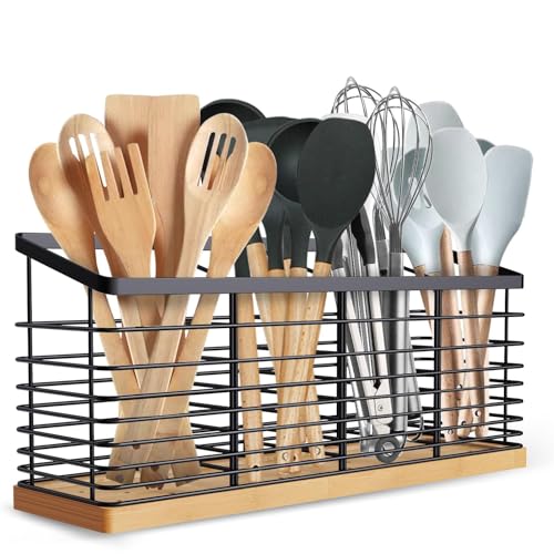 Extra Large Kitchen Utensil Holder, 4 Compartments, Black