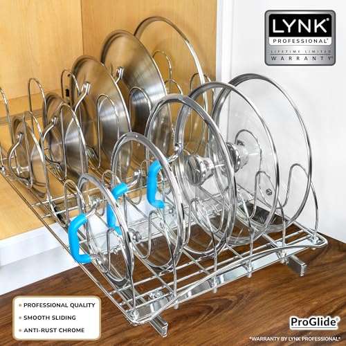 Pull Out Pot and Pan Lid Organizer Inside Cabinet - Lifetime Ltd. Warranty – Cookie Sheet Organizer for Cabinet – Slide Out Baking Sheet Organizer - 14W x 21D, Extra-Large, Chrome - view 2