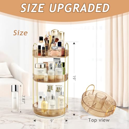 360 Rotating Makeup Organizer, 3 Tier Vanity Counter Storage (Gold) - view 2