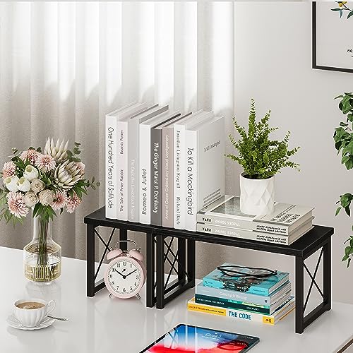 Desk Shelf Desktop Organizer 2 Tier Wood Small Bookshelf,Rustic Brown Freestanding Adjustable, Organizer, Stackable, Desk Stand, Storage Organizers, Kitchen Counter Display Rack - view 6