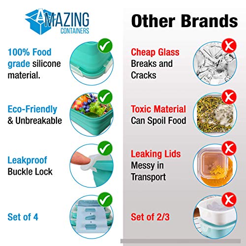 Collapsible Silicone Food Storage Container Set of 4 with Lids | Stackable | Microwaveable | Freezer, Dishwasher Safe| BPA Free - view 7