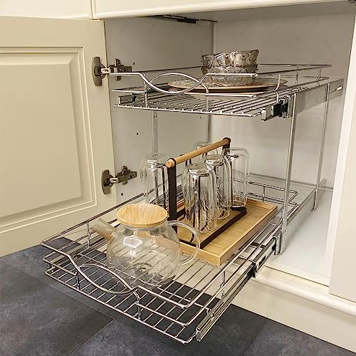 Pull Out Cabinet Organizer 14"W 21"D 2-Tier Slide Out Storage Shelf - view 6