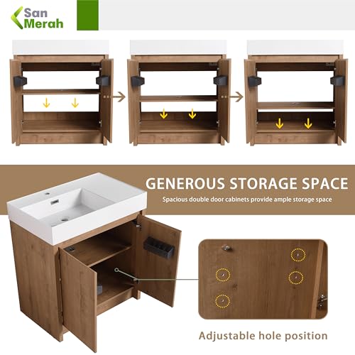 30 inch Bathroom Vanity with Sink, Adjustable Shelves(Left Basin) - view 5