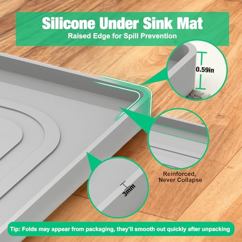 Under Sink Mat 34" X 22", Waterproof Silicone Cabinet Kitchen Liner, Gray - view 5