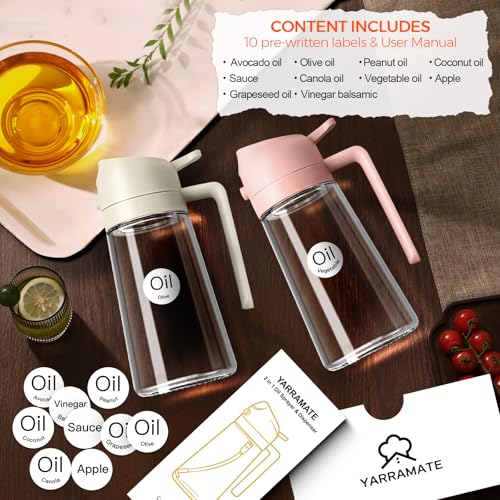 16oz/470ml Glass Olive Oil Sprayer for Cooking with Stickers, 2 in 1 Oil Dispenser for Kitchen Gadgets, Food Grade Premium Spray Bottle for Salad, Frying, BBQ (PeachPink) - view 2
