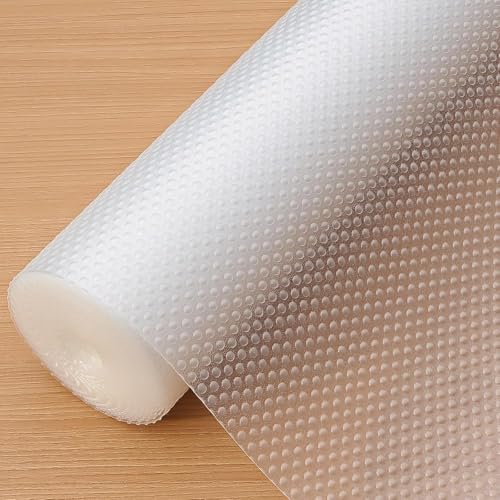 Shelf Liner, 24" x20' Non-Adhesive Drawer Liners EVA Kitchen Cupboard Cabinet Covering Undersink Mat Washable Fridge Lining Paper for Home Office (Clear/Dot)