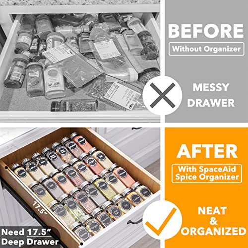 Spice Drawer Organizer with 28 Spice Jars, 386 Spice Labels, 4 Tier Seasoning Rack Tray Insert for Kitchen Drawers, 13" Wide x 17.5" Deep - view 2