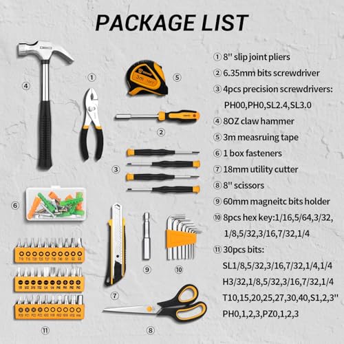 General Household Hand Tool Kit with Plastic Toolbox Storage Case, All Purpose Home Tool Kit Includes Essential Tools for Office College Repairs, 50 Piece - view 3