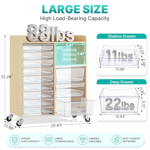 12-Drawer Storage Cabinet with Wooden Top,Open Shelf, Wood Grain - view 3