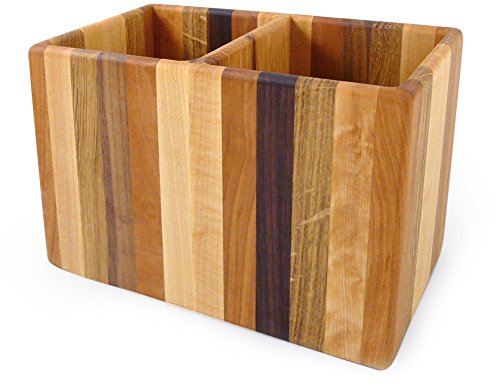 American Made Mixed Wood Utensil Holder Crock, Double Size