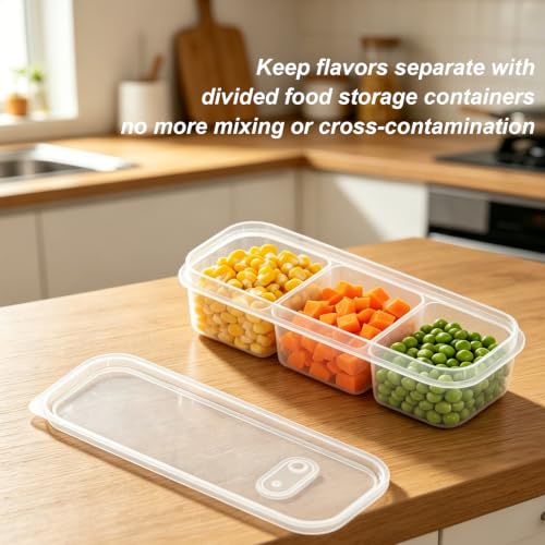 4 Pack 3-Compartment Fridge Organizer Bins Bacon organizer Box Fruit Storage Containers with Lids, Airtight Containers for Bacon,Veggies & Fruit,Stackable Refrigerator & Freezer Organizer,Microwave - view 5
