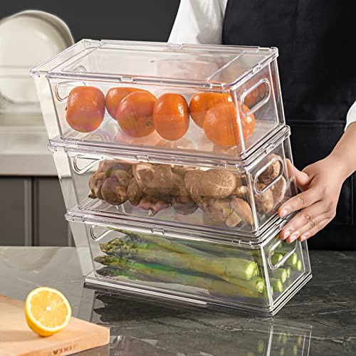 4Pack Stackable Refrigerator Organizer Bins Pull Out Drawer Large Vegetable Fruit Storage for Fridge Organizer Drawers with Handle Clear Food Storage Container Box for Kitchen Pantry Cabinet - view 2