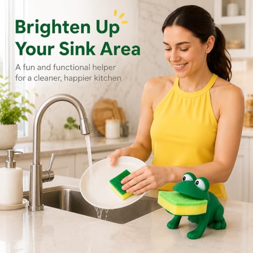 Frog Sponge Holder for Kitchen Sink with Dual-Sided Sponge, Cute Caddy - view 3