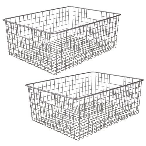 Metal Wire Food Storage Basket Organizer with Handles for Organizing Kitchen Cabinets, Pantry Shelf, Bathroom, Laundry Room, Closets, Garage - Concerto Collection - 2 Pack - Graphite Gray - view 5