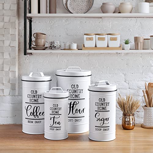 Canisters Sets for the Kitchen, Airtight Kitchen Canisters for Countertop, Flour and Sugar Containers, Tea Coffee Sugar Canister Set, Coffee Bar Decor and Accessories, Set of 4, White - view 4