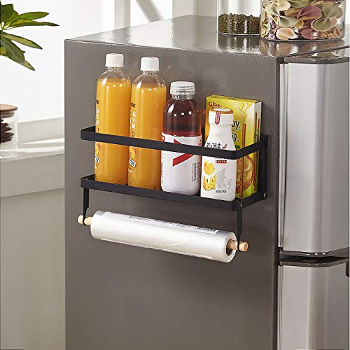 Magnetic Spice Rack, Fridge Organizer with Paper Towel Holder, Black - view 3