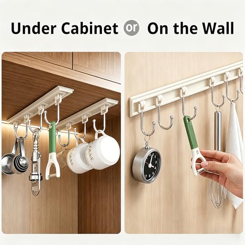 2PCS Utensil Racks with 8 Hooks 17 Inch White Kitchen Utensil Holders Hanging Utensil Rack Multifunctional (17 inch White) - view 2