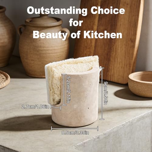 Natural Travertine Sponge Holder for Kitchen Sink w A Plant-Based Sponge - view 3