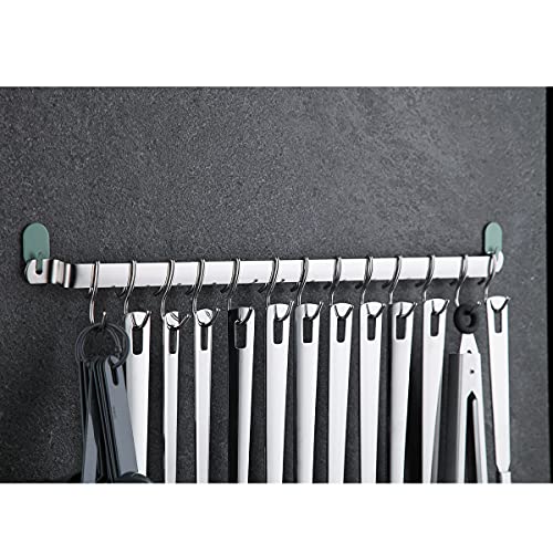 Kitchen Utensil Rail Organizer - Wall Mounted Gourmet Rack With 14 Hooks for Hanging Knives, Mugs, Spatulas, Pots and Utensils - view 3