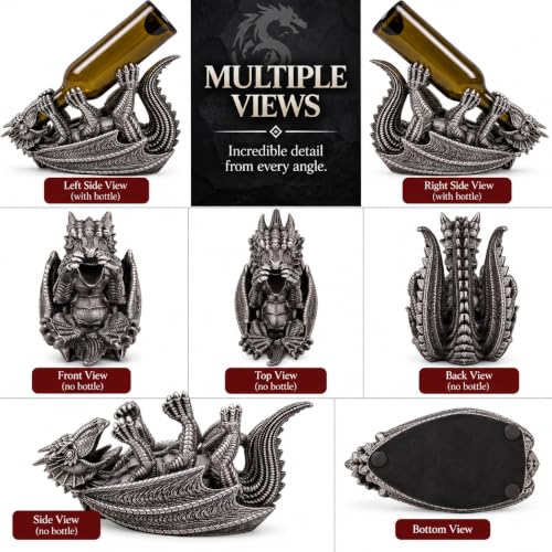Dragon Wine Bottle Holder, Gothic Medieval Fantasy Home Bar Decor, 10 Inch - view 5