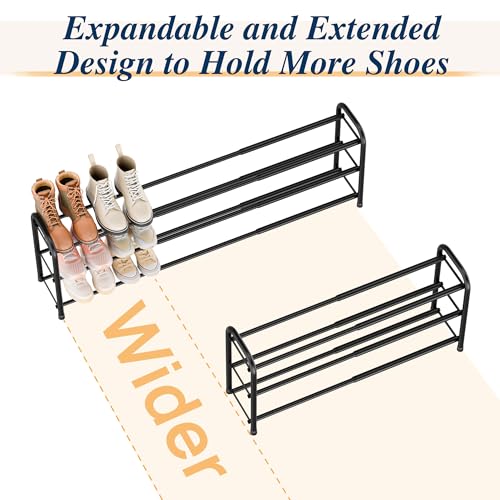 3 Tier Expandable Shoe Rack, Metal Small Shoes Shelf, Black - view 6