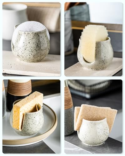 Sponge Holder for Kitchen Sink, Ceramic Dish Sponge Rack Sink Caddy - view 6