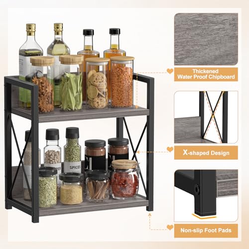 Countertop Shelf Organizer, 2 Tier Coffee Organizer for Desktop, Grey Counter Shelf Spice Rack for Kitchen (Grey, M) - view 2