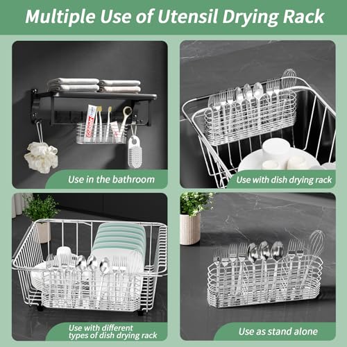 304 Stainless Steel Utensil Holder, Dish Drying Rack, Kitchen Utensil Organizer, Knife and Fork Drainage Rack, Kitchen Drainage Basket Accessories, with Hooks, Rust Proof - view 6