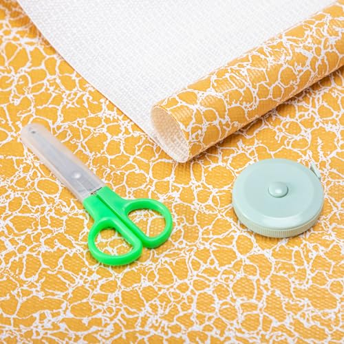 12X120 Inch Shelf Liner with Scissor & Tape Measure for Kitchen Cabinets, PVC Drawer Liner for Dresser Non-Slip Bathroom, Non-Adhesive Cabinet Liner Washable (Orange Crack)