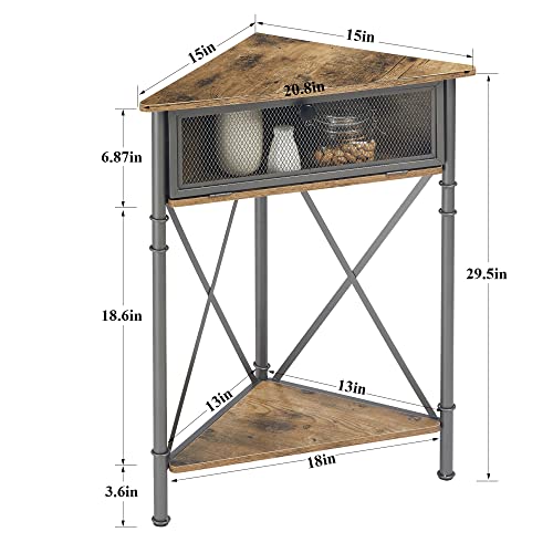 Corner Table/Cabinet with Flip Door and Storage Shelves, Free-Standing Organizer for Compact Space in Living Room/Study/Lobby/Bedroom,Industrial - view 2