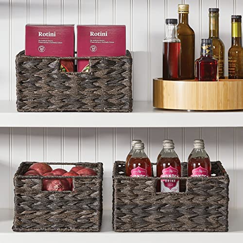 Woven Farmhouse Kitchen Pantry Food Storage Organizer Basket Box - Container Organization for Cabinets, Cupboards, Shelves, Countertops, Store Potatoes, Onions, Fruit, 6 Pack, Espresso Brown - view 3