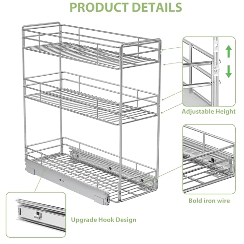 Pull Out Spice Rack Cabinet Organizer 5½" W x 20½" D, 3 Tier Heavy Duty Sliding Spice Cabinet Organization for Narrow Cabinet, Pull Out Shelves for Kitchen - view 5