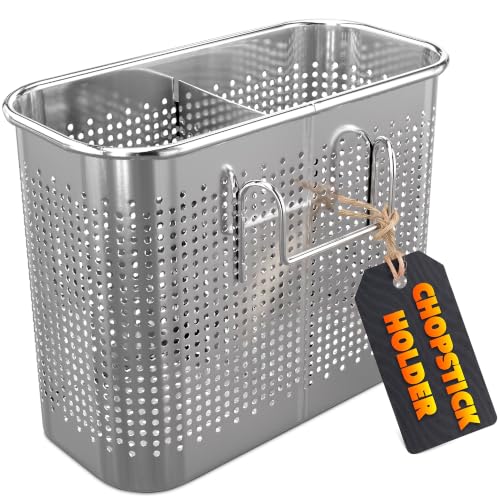 Large 2-Compartment Chopstick Holder for Dishwasher, Stainless Steel Basket