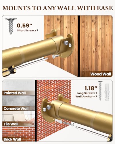 Heavy Duty Closet Rod, 17-28 IN Closet Rods for Hanging Clothes, Gold - view 5