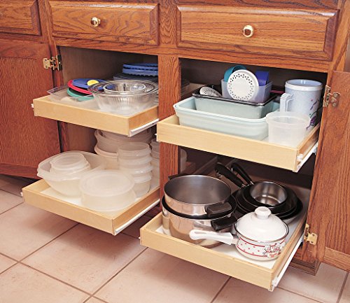 Sliding Pull-Out Shelf For Cabinets (Kitchen Cupboards, Pantry Drawers, Bathroom Storage) 2 3/8" Tall - 3/4 Slides & Base Mounting - Custom Clear Opening Width & Depth: (26.250" (1/4), 17.75" (3/4)) - view 2