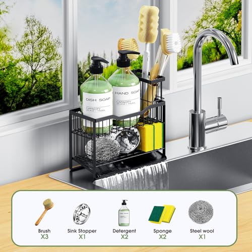 2-Tier Rustproof Sponge Holder for Kitchen Sink, Black - view 7