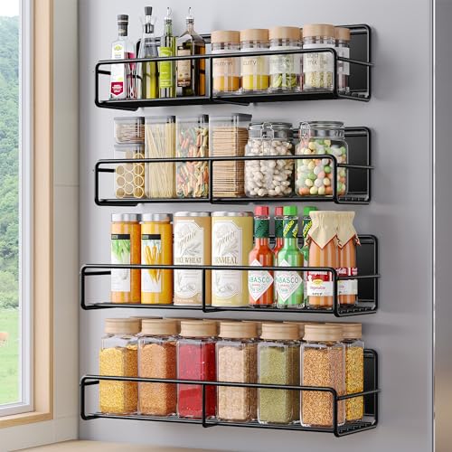 16.9 Inch Large Capacity Magnetic Spice Rack for Refrigerator Black, 4 Pack - view 2