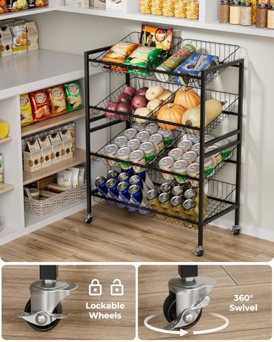25.2" W Kitchen Storage Cart, 4-Tier Snack Cart with Wheels - view 4
