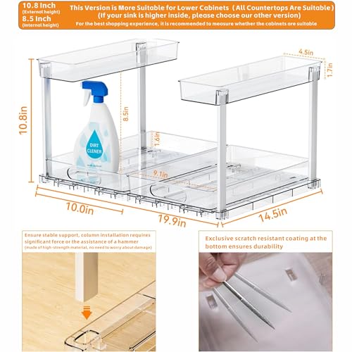 2 Pack 14.6″ Deep Pull Out Under Sink Organizer,10.8″ High 2 Tier Slide Out Cabinet Organizer for Kitchen Cabinet,Undersink Organizers,Under Sink Shelves,Bathroom Organizers and Storage,Clear - view 4